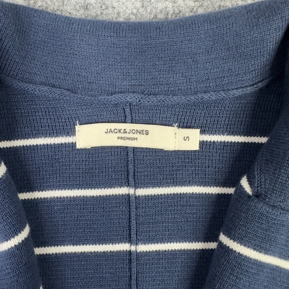 Jack & Jones Blazer‎ Mens S Blue White Stripe Knit Slim Preppy Minimalist Career